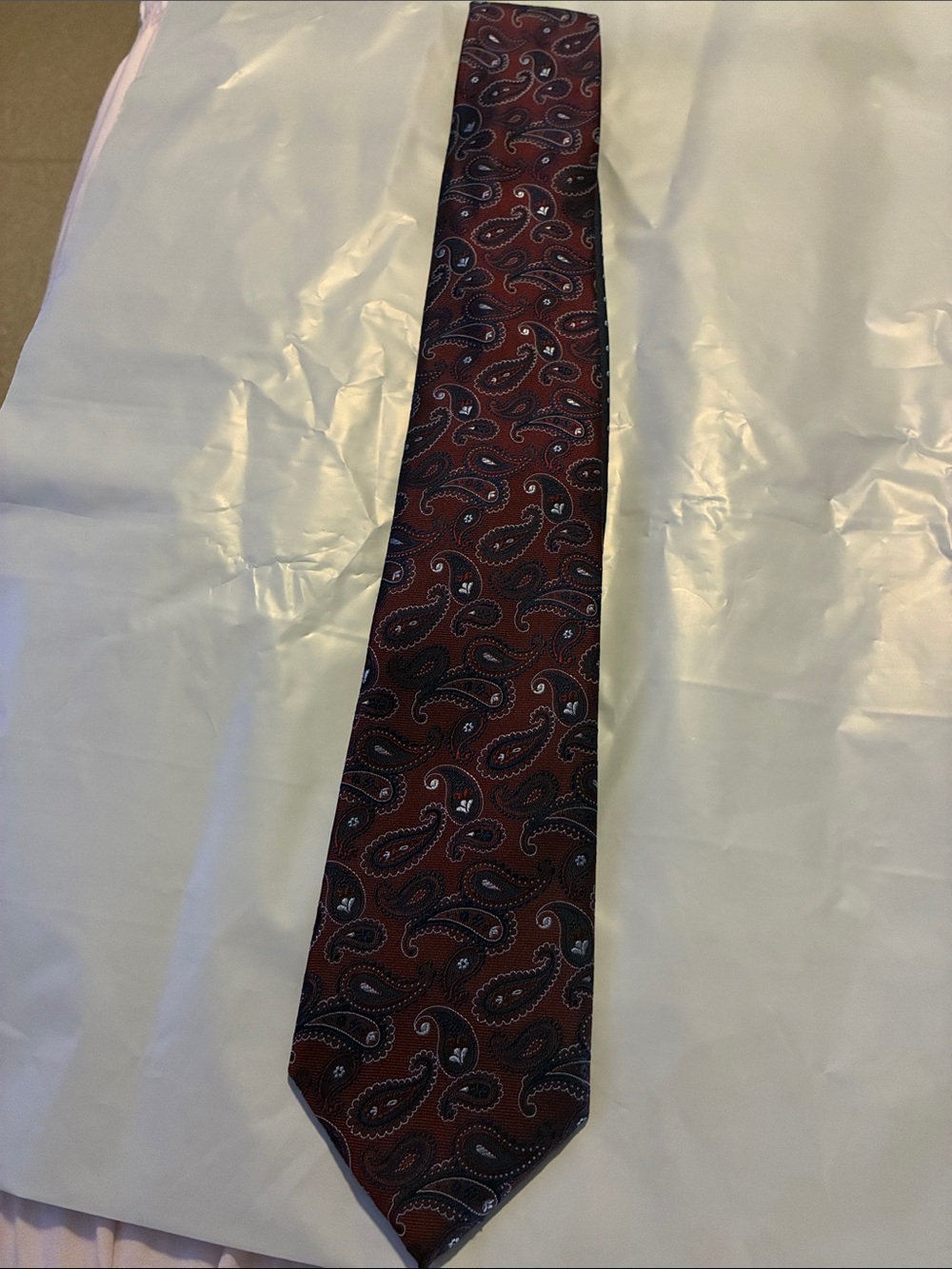 Tommy Hilfiger Burgundy Paisley Silk Tie with Navy and White Details